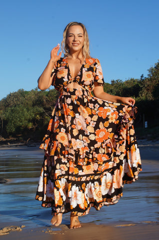 midnight marigold tie maxi gown