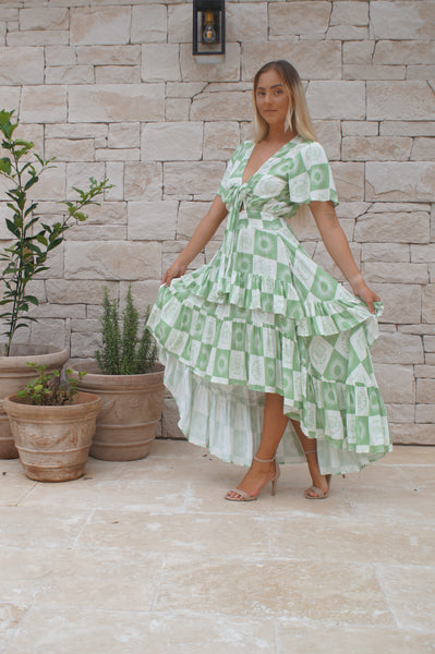 seafoam tie gown