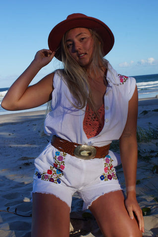 Frida embroidered linen playsuit